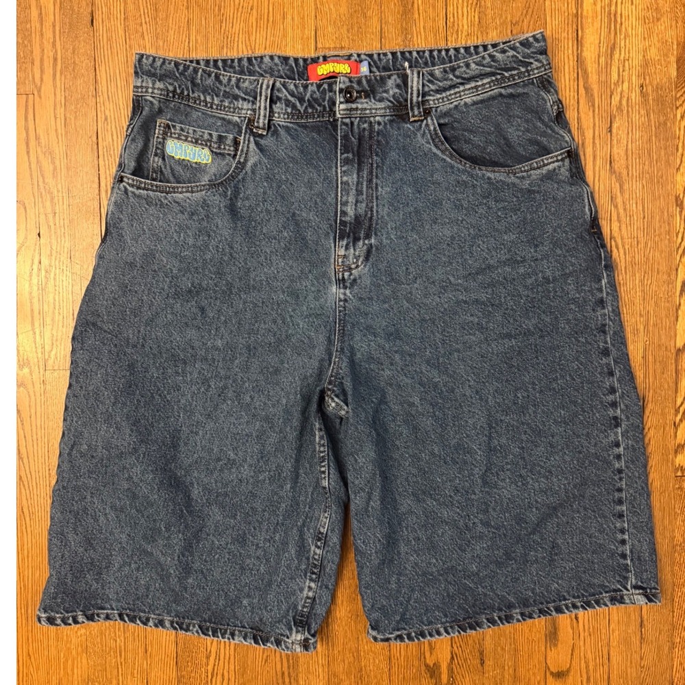 Empyre Mens Loose Fit Denim Skate Shorts Blue Baggy 36